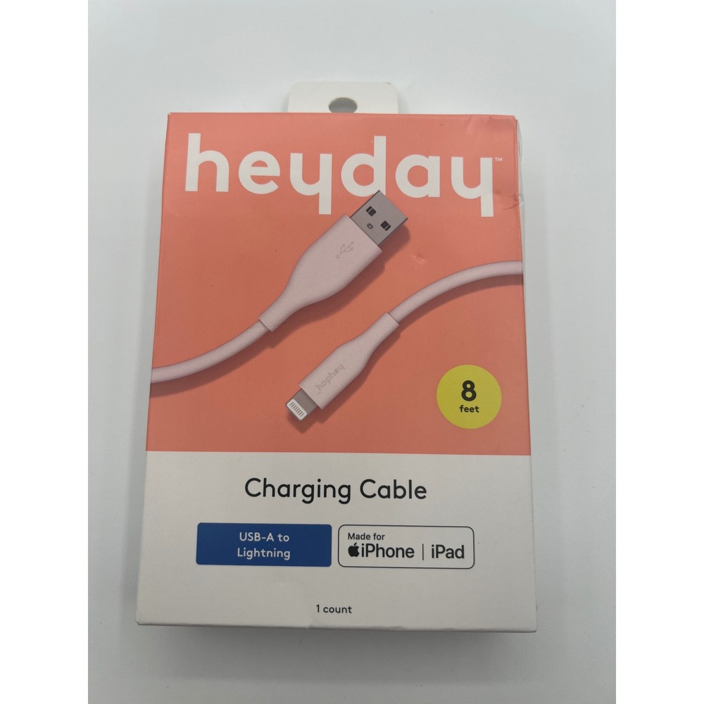 Heyday 8ft USB-A to Lightning Charging Cable Pale Pink Soft Touch Silicone MFi